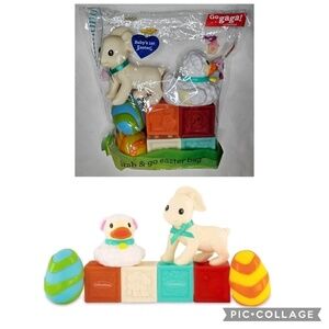 New Infantino Go Gaga Babys 1st Easter Grab Go Easter Bag Rubber Duck Blocks Egg